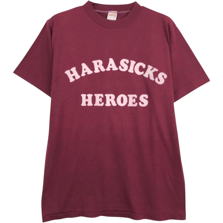 70s-80'S Sportswear Flock Print College T-Shirt, Made in USA, Men's Size M (Equivalent), Vintage cotton wine-red Vintage Second Hand