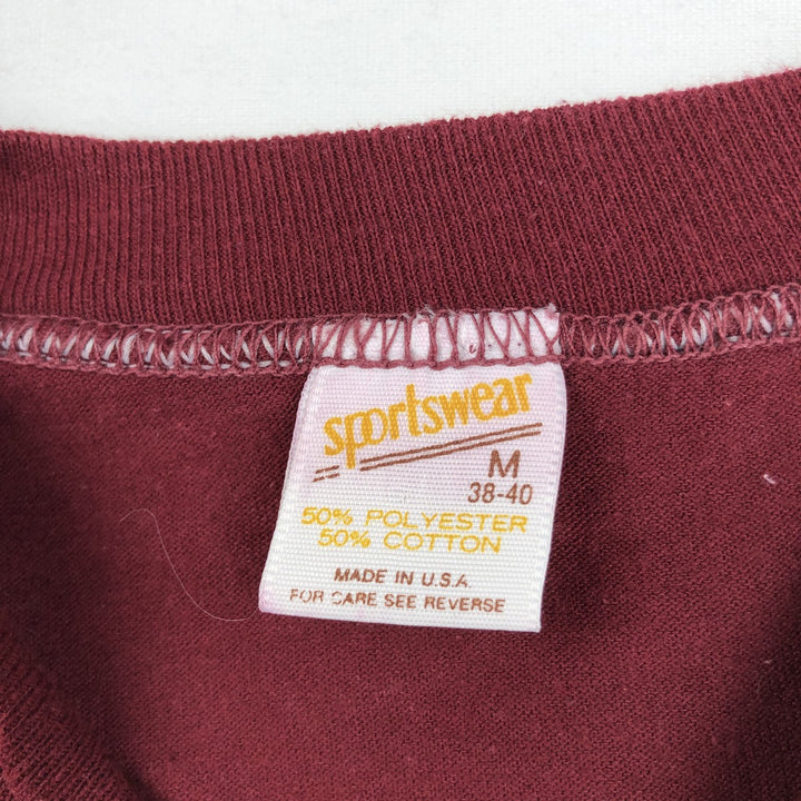 70s-80'S Sportswear Flock Print College T-Shirt, Made in USA, Men's Size M (Equivalent), Vintage cotton wine-red Vintage Second Hand