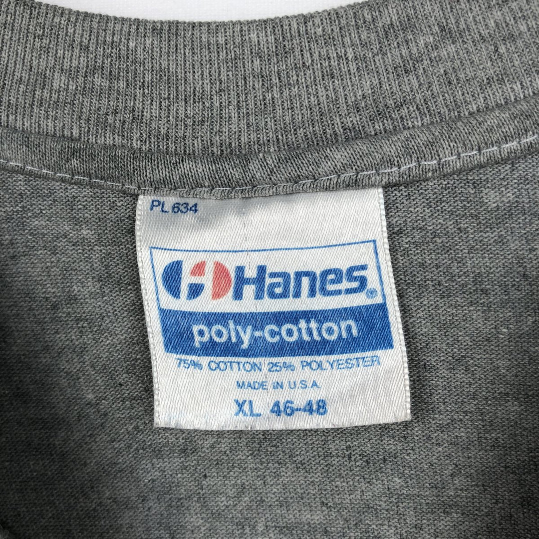 80'S Hanes Poly-Cotton Blue Tag College T-Shirt, Made in USA, Men's XL (approx.) Vintage cotton gray type Vintage Second Hand