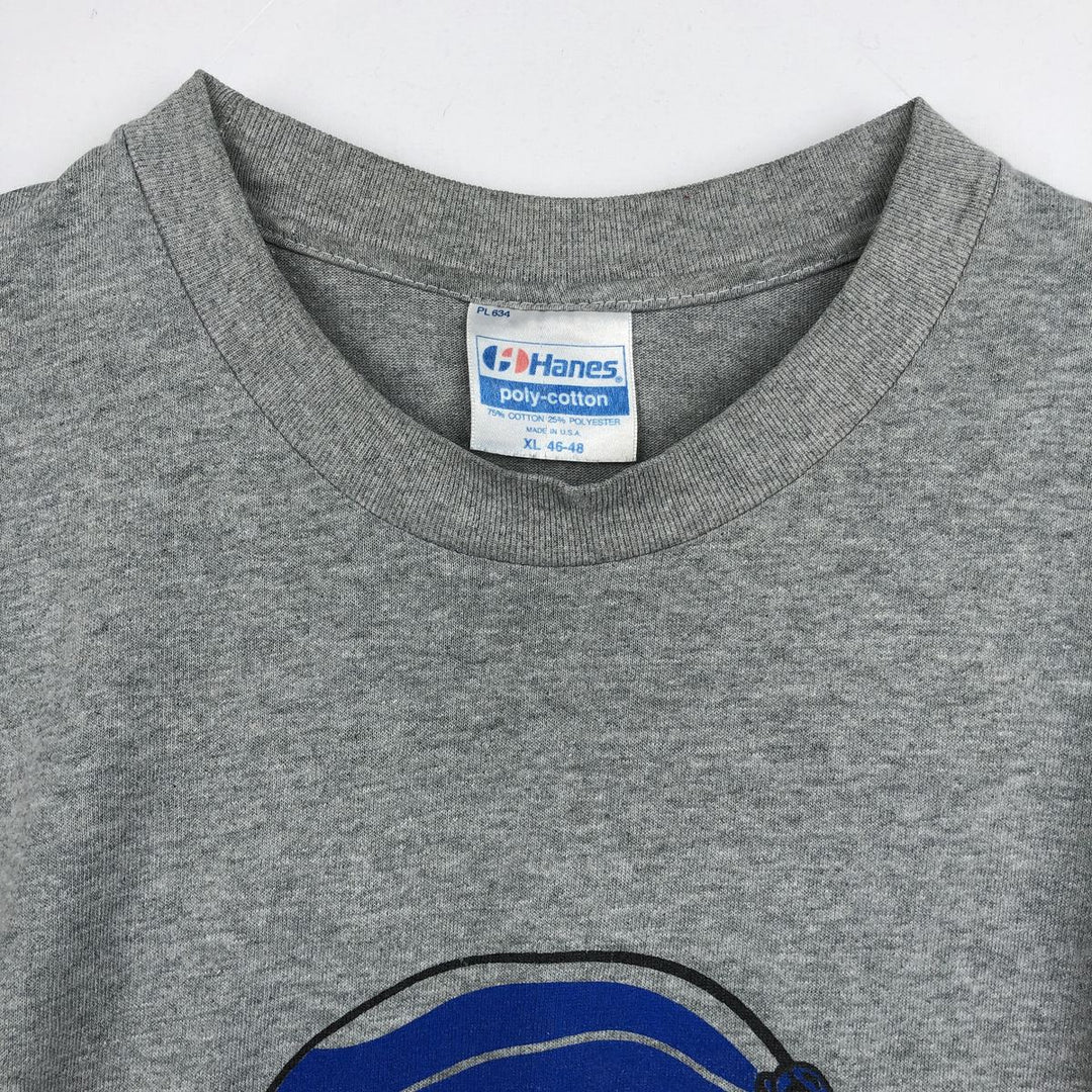 80'S Hanes Poly-Cotton Blue Tag College T-Shirt, Made in USA, Men's XL (approx.) Vintage cotton gray type Vintage Second Hand