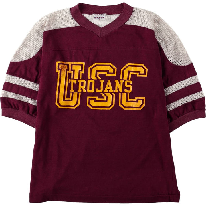 MALER V-neck, 5/8 sleeve mesh football t-shirt, men's size M equivalent, vintage. unclear burgundy type Vintage Second Hand