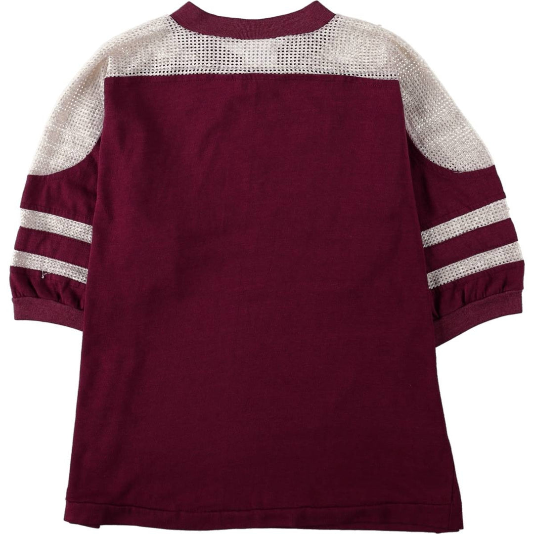 MALER V-neck, 5/8 sleeve mesh football t-shirt, men's size M equivalent, vintage. unclear burgundy type Vintage Second Hand