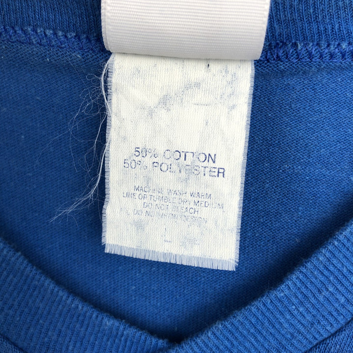 90'S LOGO7 V-neck 3/4 sleeve football t-shirt, Made in USA, Men's size L equivalent, Vintage cotton blue type Vintage Second Hand
