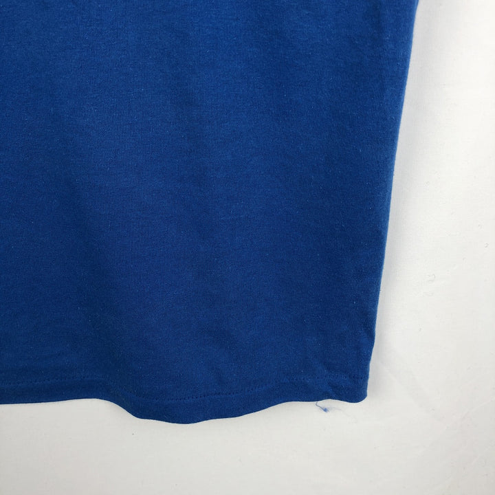 90'S LOGO7 V-neck 3/4 sleeve football t-shirt, Made in USA, Men's size L equivalent, Vintage cotton blue type Vintage Second Hand