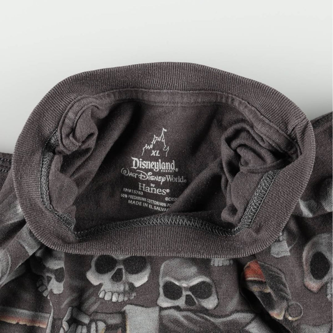 Walt Disney World Pirates of the Caribbean Skull Pattern Movie T-Shirt (Men's XL equivalent) cotton Charcoal Vintage Second Hand