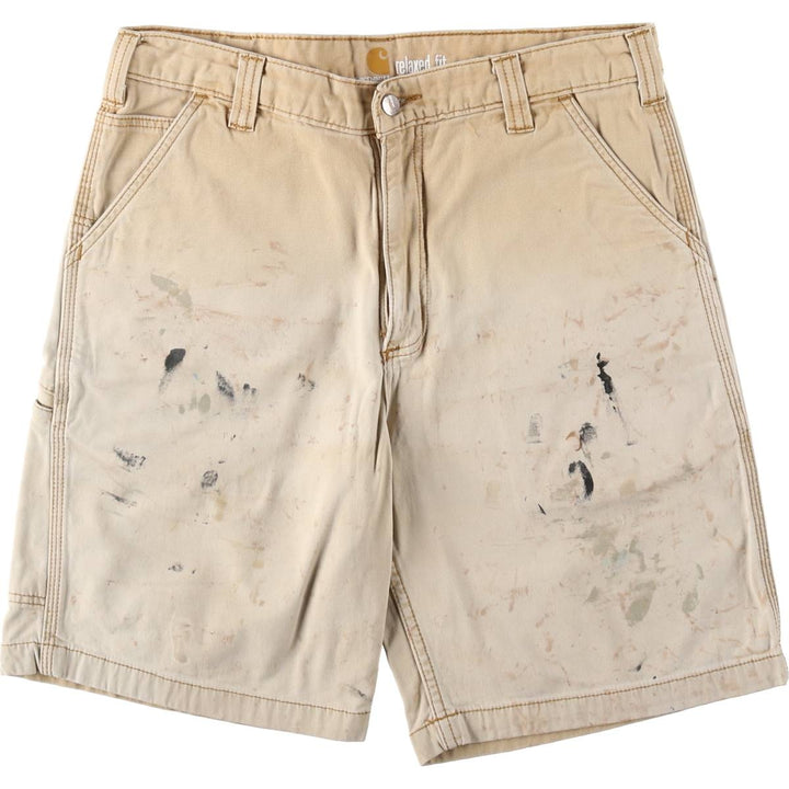 Carhartt Relaxed Fit Painted Duck Canvas Work Shorts (Men's W33 equivalent) cotton Beige type Vintage Second Hand
