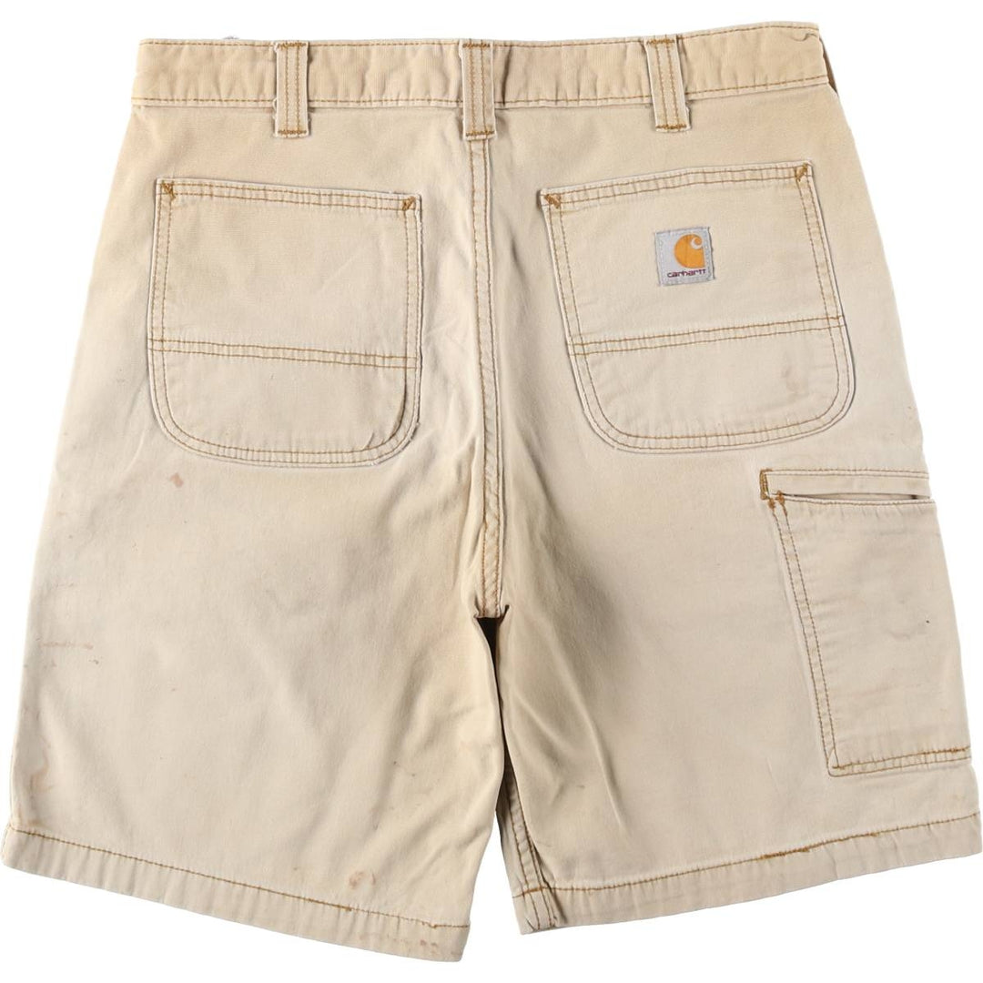 Carhartt Relaxed Fit Painted Duck Canvas Work Shorts (Men's W33 equivalent) cotton Beige type Vintage Second Hand
