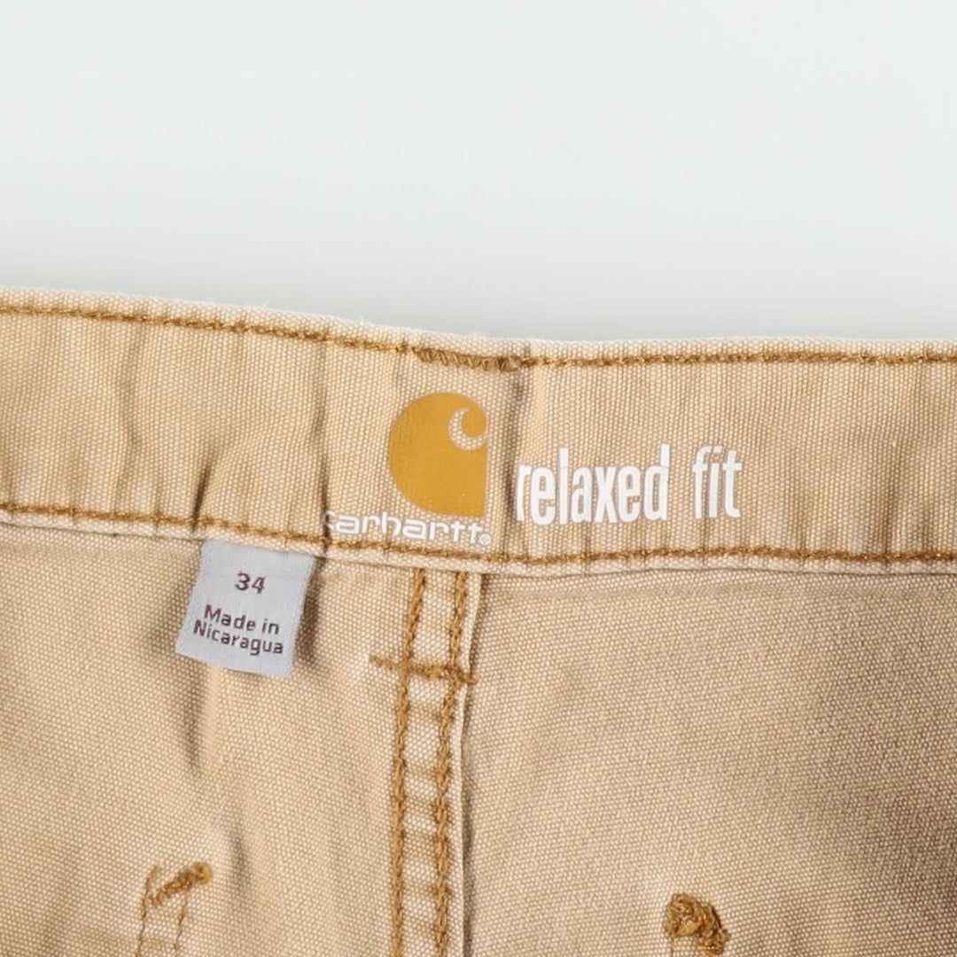 Carhartt Relaxed Fit Painted Duck Canvas Work Shorts (Men's W33 equivalent) cotton Beige type Vintage Second Hand