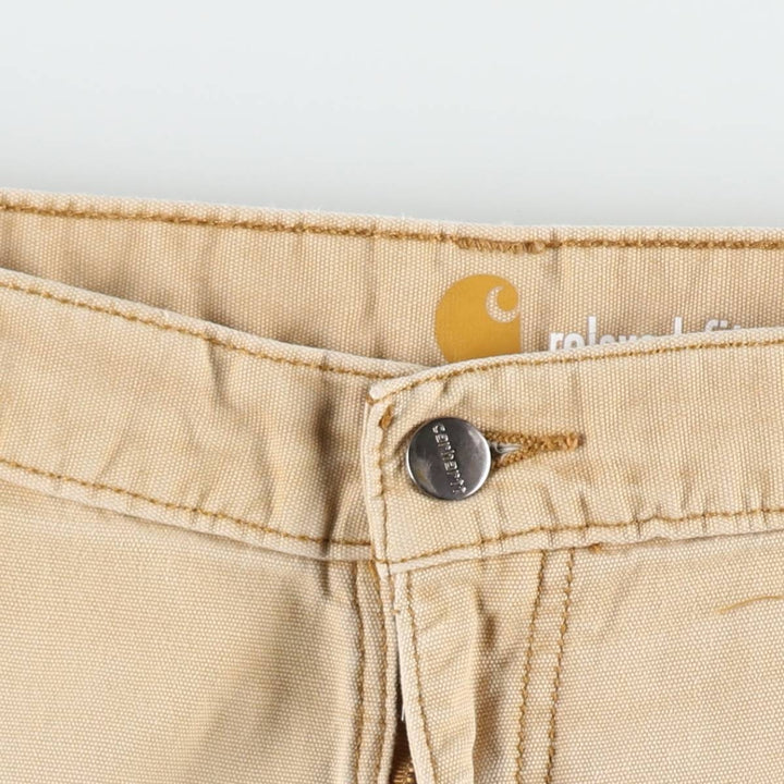 Carhartt Relaxed Fit Painted Duck Canvas Work Shorts (Men's W33 equivalent) cotton Beige type Vintage Second Hand