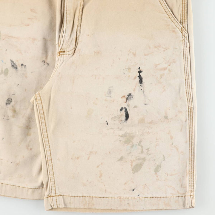 Carhartt Relaxed Fit Painted Duck Canvas Work Shorts (Men's W33 equivalent) cotton Beige type Vintage Second Hand