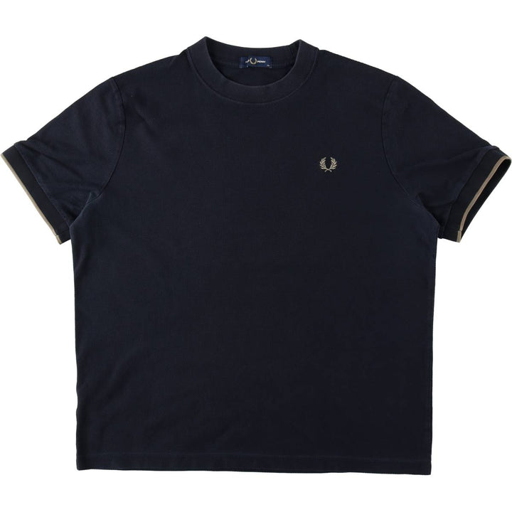 Fred Perry short-sleeved T-shirt with a single logo, men's size XL (approx.) cotton navy blue type Vintage Second Hand