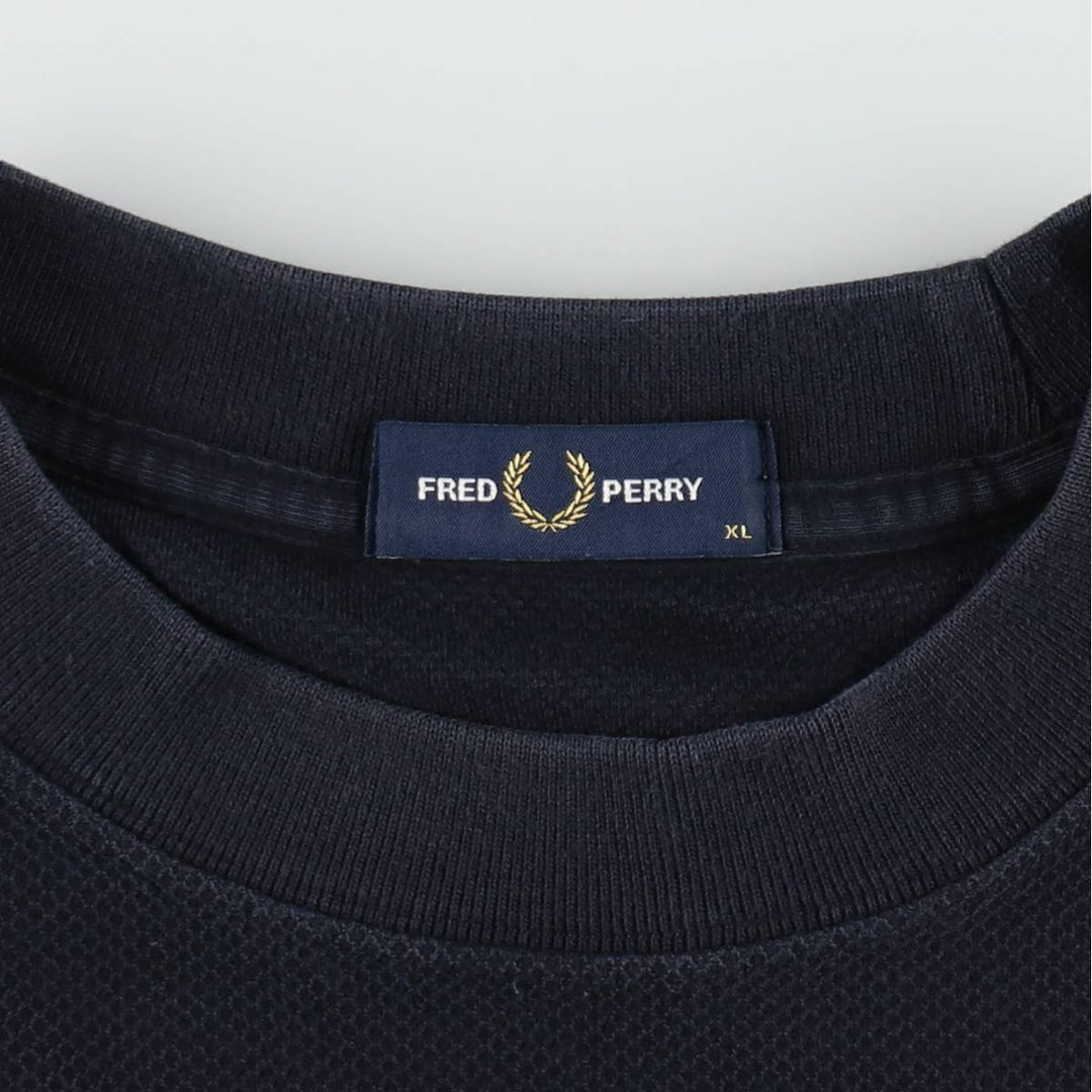 Fred Perry short-sleeved T-shirt with a single logo, men's size XL (approx.) cotton navy blue type Vintage Second Hand
