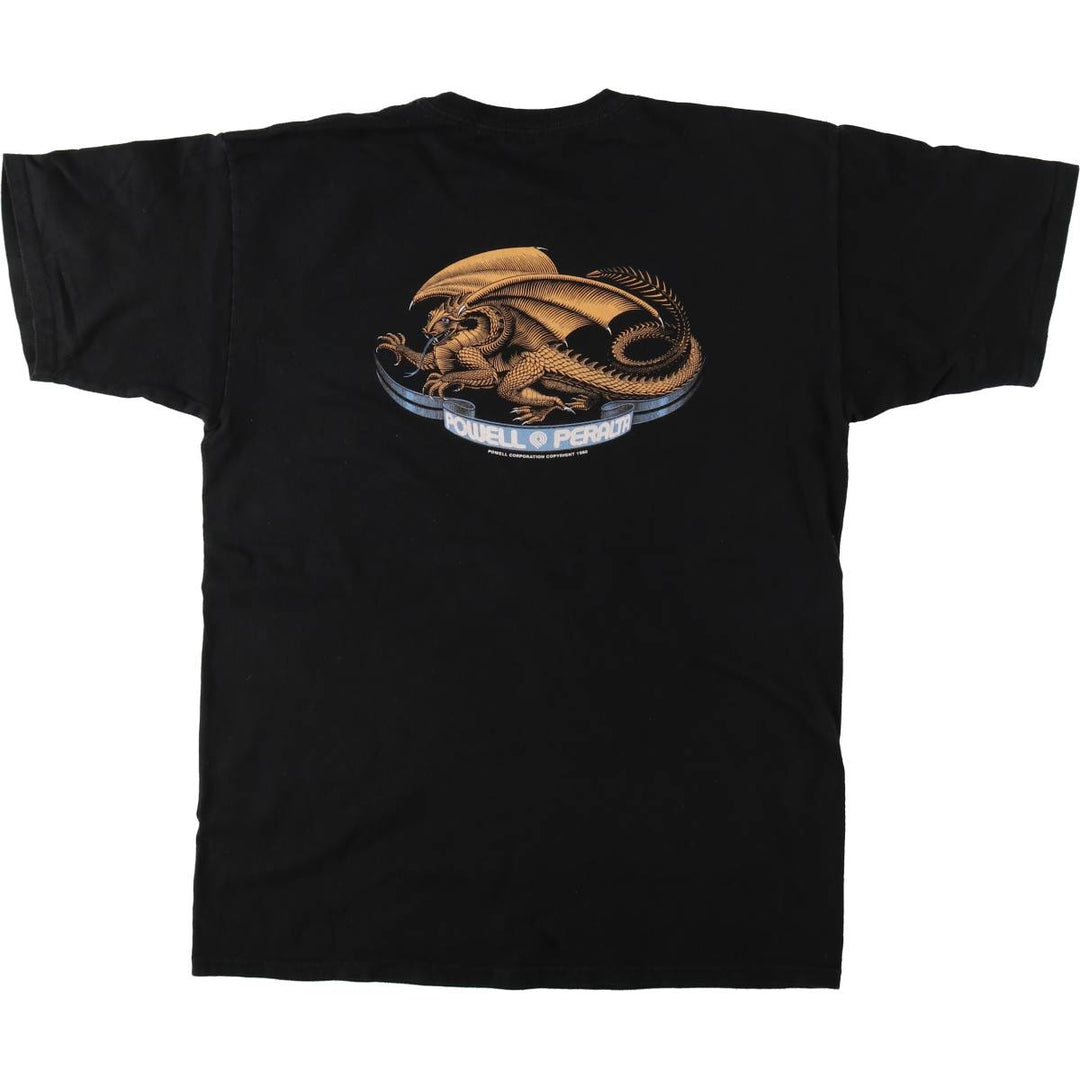 POWELL PERALTA Printed Surf Skate T-Shirt, Made in Mexico, Large (Men's L equivalent), Short Sleeve, Crew Neck, Double-Sided Print cotton black type Vintage Second Hand