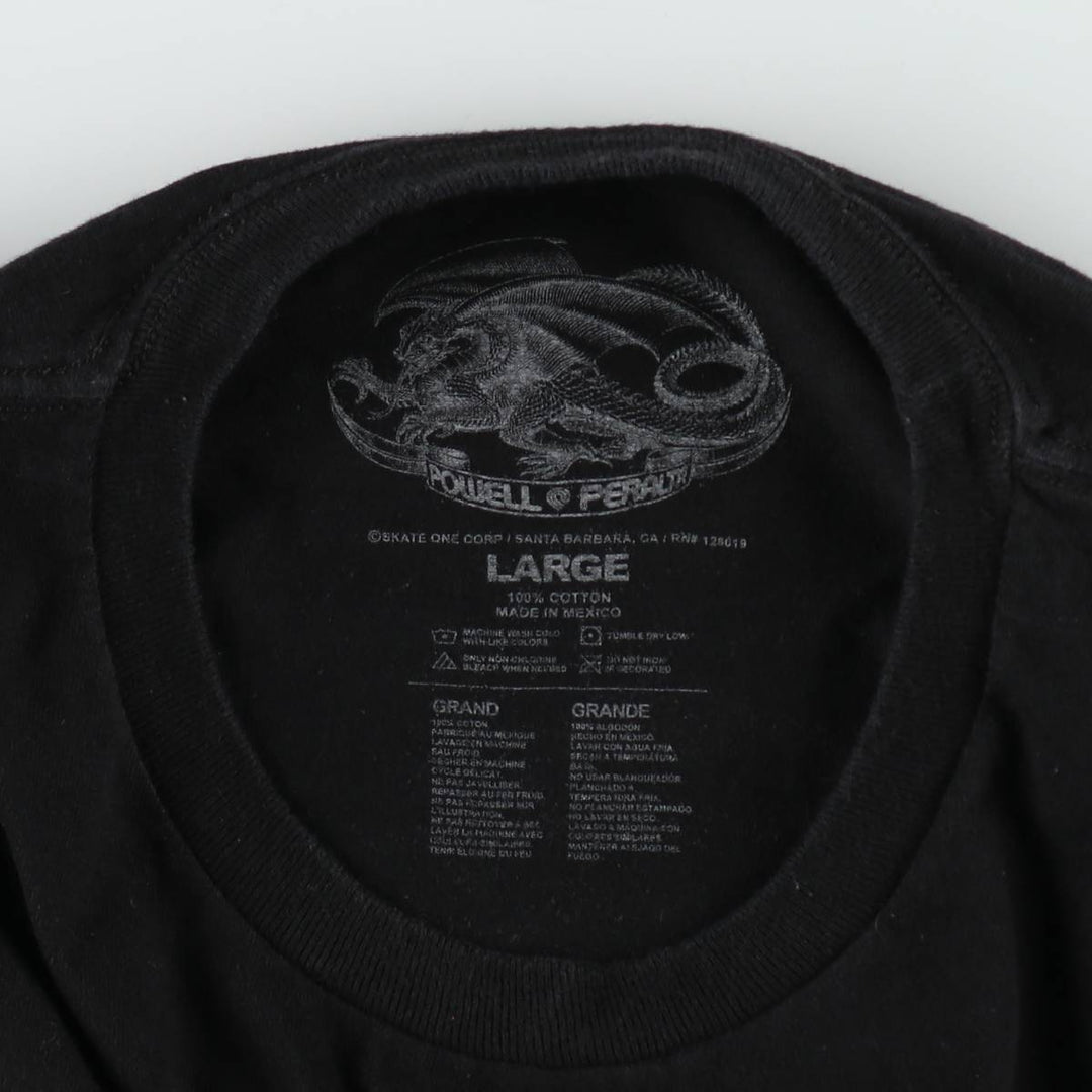 POWELL PERALTA Printed Surf Skate T-Shirt, Made in Mexico, Large (Men's L equivalent), Short Sleeve, Crew Neck, Double-Sided Print cotton black type Vintage Second Hand