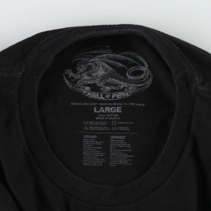 POWELL PERALTA Printed Surf Skate T-Shirt, Made in Mexico, Large (Men's L equivalent), Short Sleeve, Crew Neck, Double-Sided Print cotton black type Vintage Second Hand