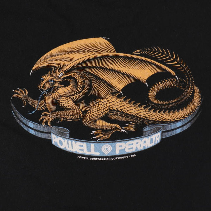 POWELL PERALTA Printed Surf Skate T-Shirt, Made in Mexico, Large (Men's L equivalent), Short Sleeve, Crew Neck, Double-Sided Print cotton black type Vintage Second Hand
