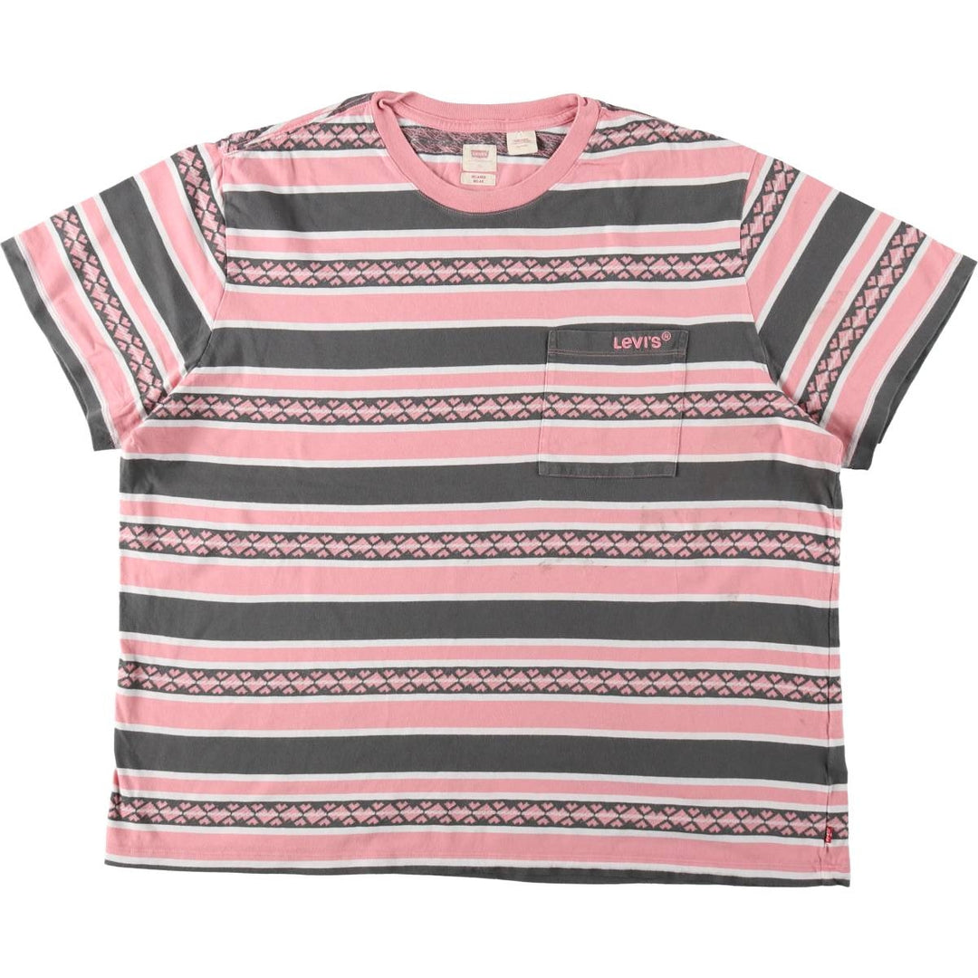 Levi's Multi-stripe Short-Sleeve Striped T-Shirt, Men's Size XL (approx.) cotton pink type Vintage Second Hand