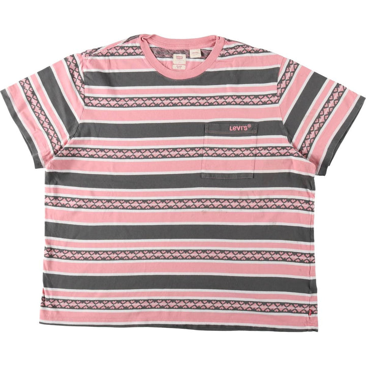 Levi's Multi-stripe Short-Sleeve Striped T-Shirt, Men's Size XL (approx.) cotton pink type Vintage Second Hand