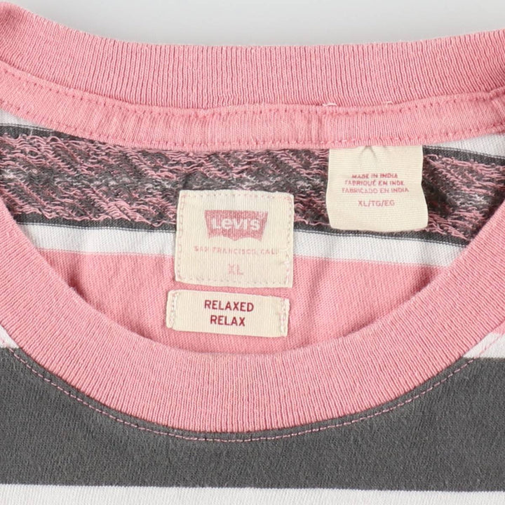 Levi's Multi-stripe Short-Sleeve Striped T-Shirt, Men's Size XL (approx.) cotton pink type Vintage Second Hand