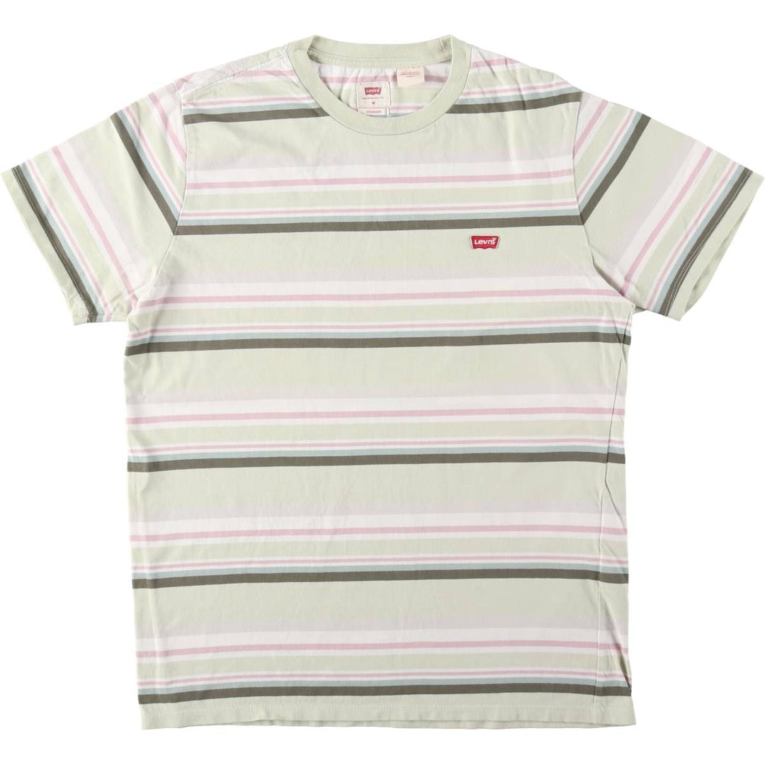 Levi's STANDARD Multi-stripe Short-Sleeve Striped T-Shirt, Men's Size M (approx.) cotton green type yellow green Vintage Second Hand