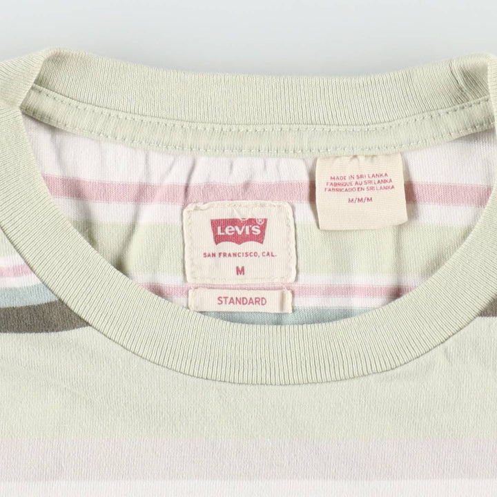 Levi's STANDARD Multi-stripe Short-Sleeve Striped T-Shirt, Men's Size M (approx.) cotton green type yellow green Vintage Second Hand
