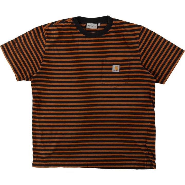 Carhartt WORK IN PROGRESS Short-Sleeve Striped T-Shirt, Men's Size XL (approx.) cotton black type Vintage Second Hand