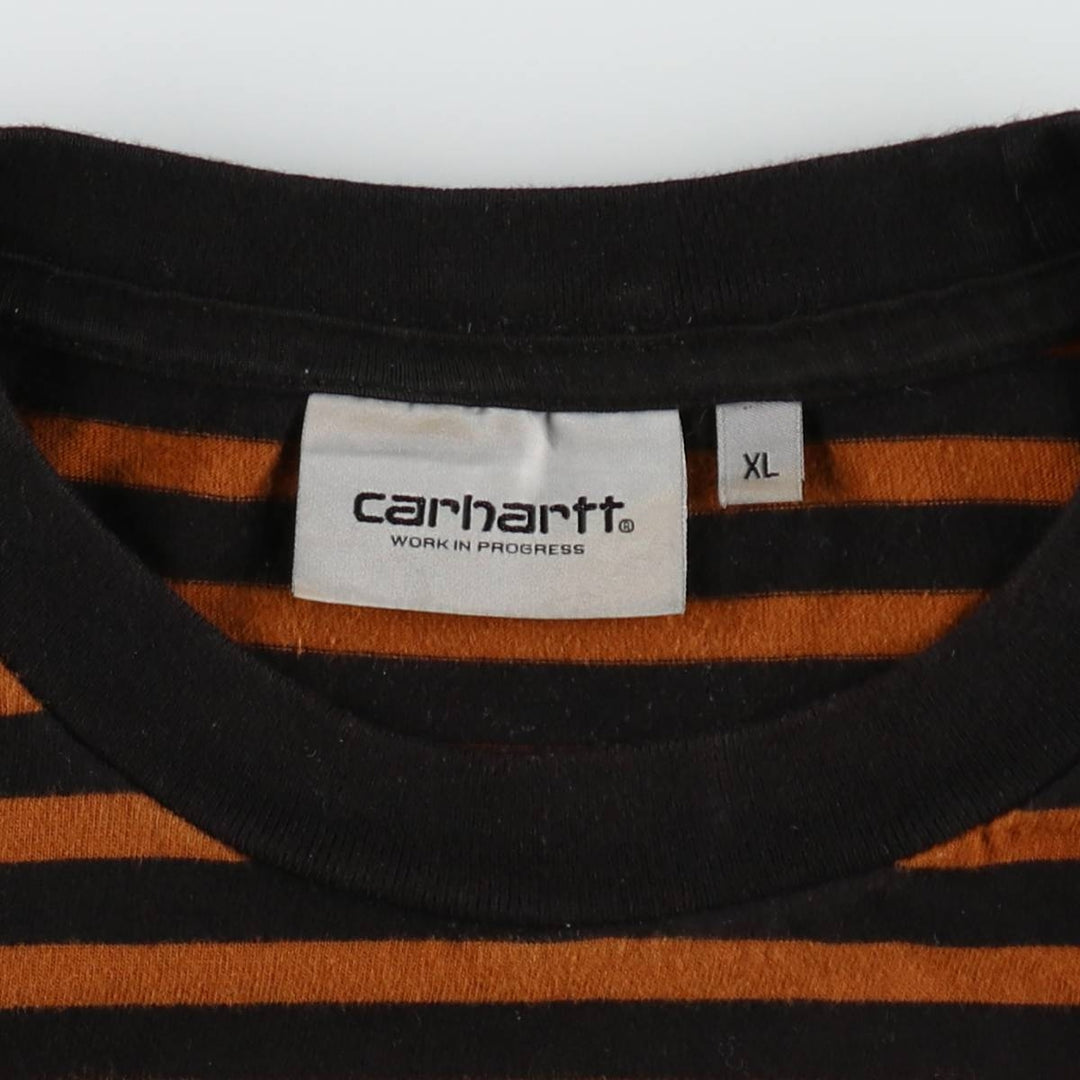 Carhartt WORK IN PROGRESS Short-Sleeve Striped T-Shirt, Men's Size XL (approx.) cotton black type Vintage Second Hand