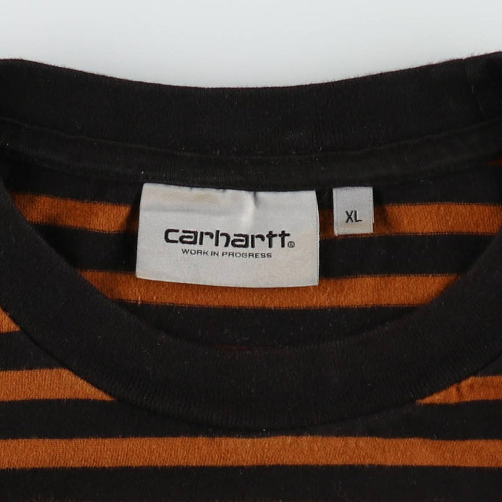 Carhartt WORK IN PROGRESS Short-Sleeve Striped T-Shirt, Men's Size XL (approx.) cotton black type Vintage Second Hand