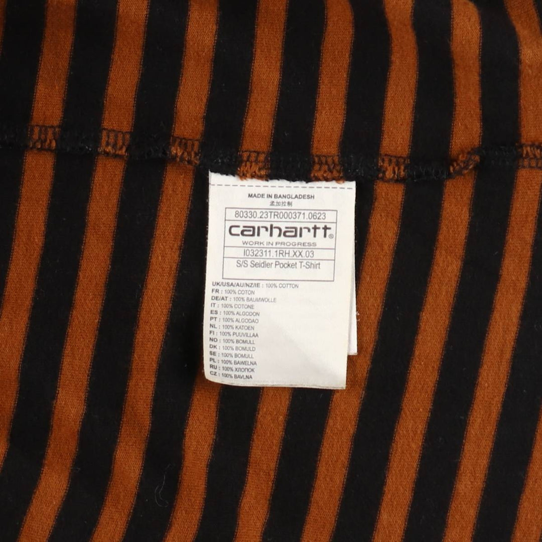 Carhartt WORK IN PROGRESS Short-Sleeve Striped T-Shirt, Men's Size XL (approx.) cotton black type Vintage Second Hand