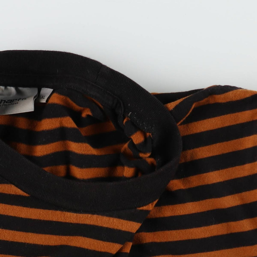 Carhartt WORK IN PROGRESS Short-Sleeve Striped T-Shirt, Men's Size XL (approx.) cotton black type Vintage Second Hand