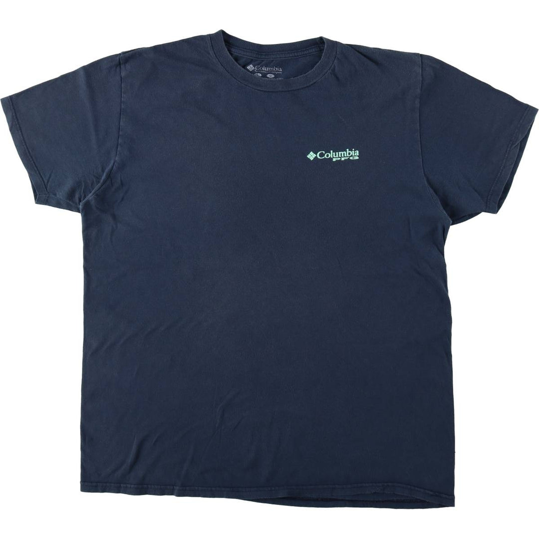Columbia Short-Sleeve Printed T-Shirt, Men's Size L (approx.) cotton navy blue type Vintage Second Hand
