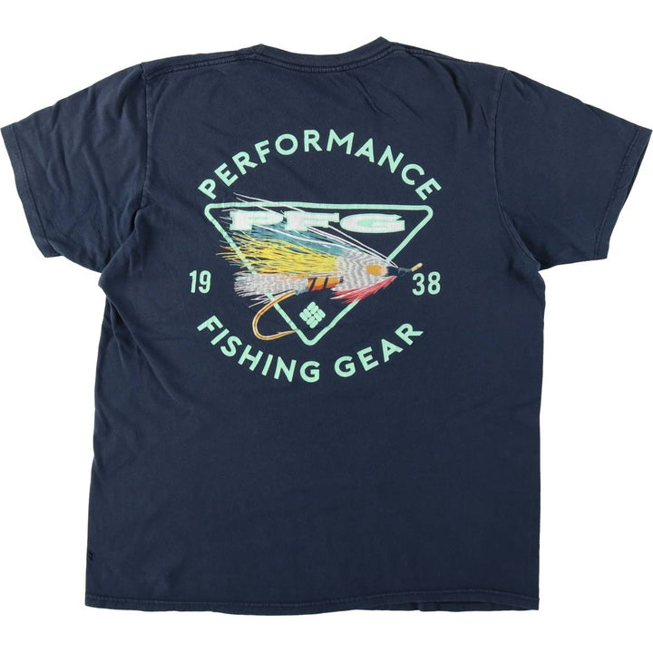 Columbia Short-Sleeve Printed T-Shirt, Men's Size L (approx.) cotton navy blue type Vintage Second Hand