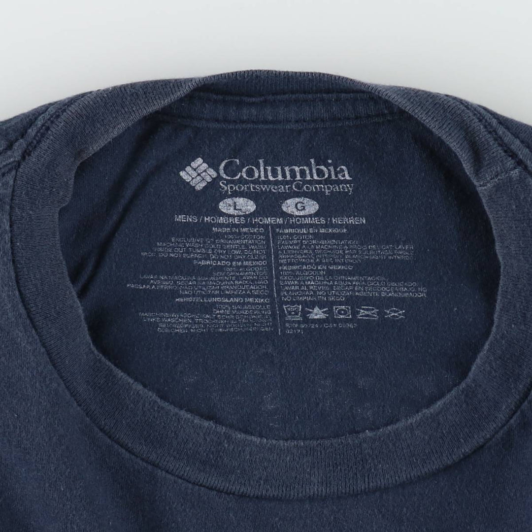 Columbia Short-Sleeve Printed T-Shirt, Men's Size L (approx.) cotton navy blue type Vintage Second Hand