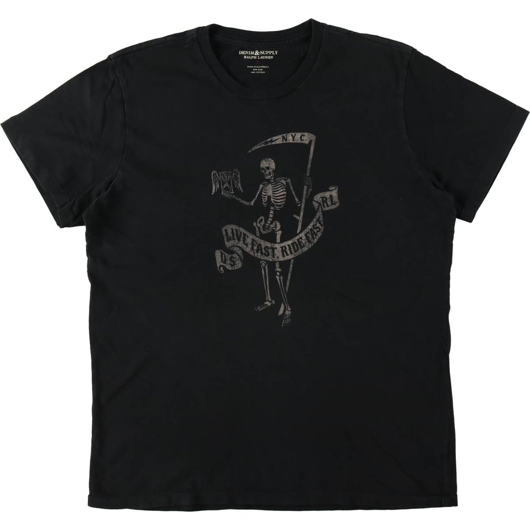 Ralph Lauren POLO RALPH LAUREN DENIM & SUPPLY Skull Pattern Short-Sleeve Printed T-Shirt (Men's Size L) cotton black type Vintage Second Hand
