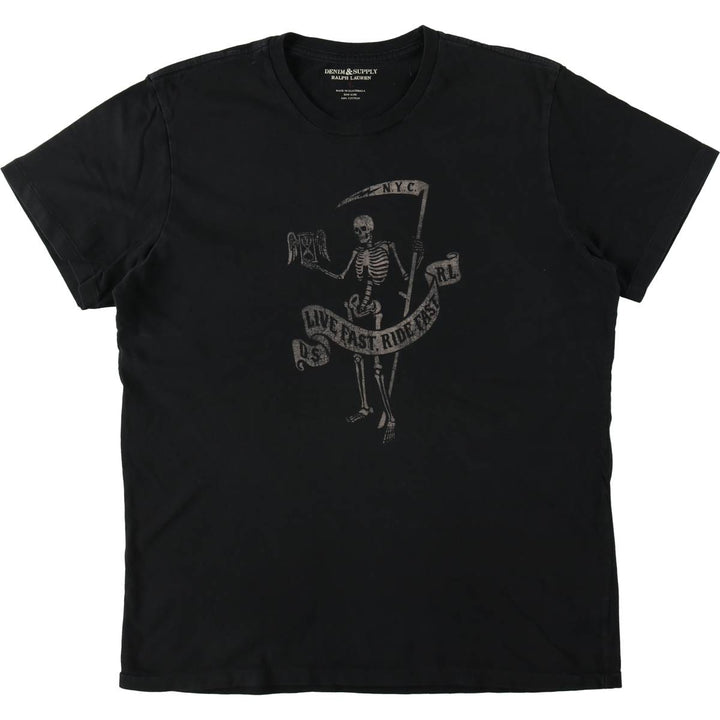 Ralph Lauren POLO RALPH LAUREN DENIM & SUPPLY Skull Pattern Short-Sleeve Printed T-Shirt (Men's Size L) cotton black type Vintage Second Hand