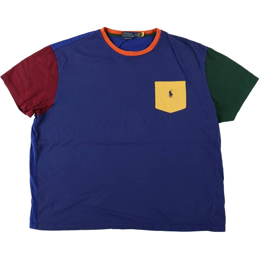 Ralph Lauren POLO RALPH LAUREN CLASSIC FIT Short-Sleeve T-Shirt with One-Point Logo, Men's Size XL (approx.) cotton blue type Vintage Second Hand