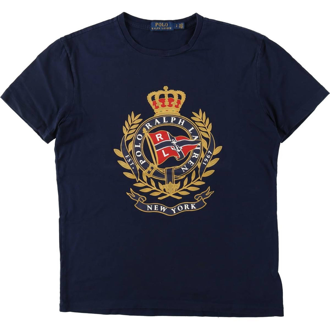 Ralph Lauren POLO RALPH LAUREN Short-Sleeve Printed T-Shirt, Men's Size S (approx.) cotton navy blue type Vintage Second Hand
