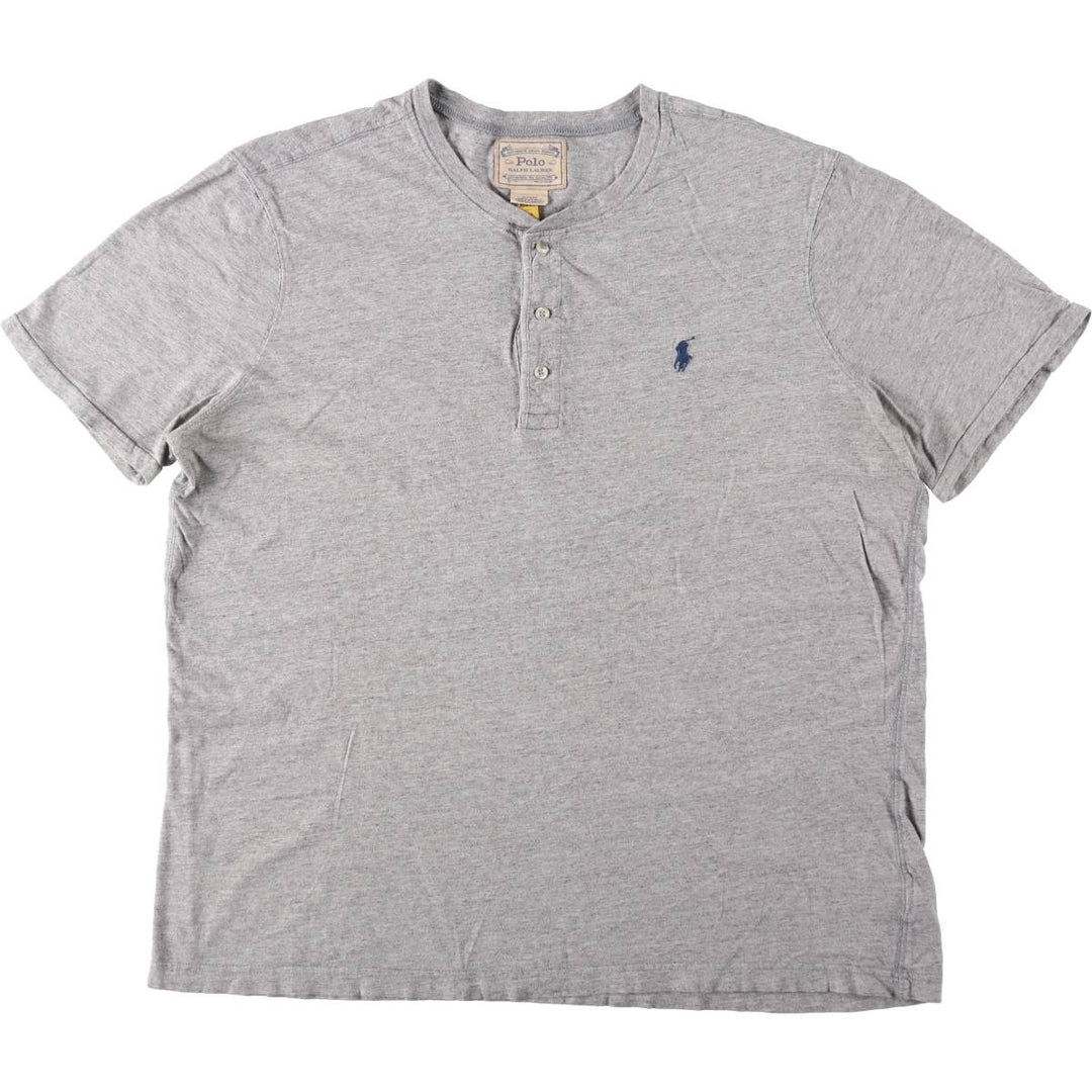 Ralph Lauren POLO by Ralph Lauren Henley neck short-sleeved T-shirt with a single logo, men's size XL equivalent. cotton gray type Vintage Second Hand