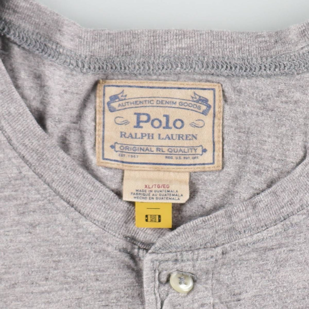 Ralph Lauren POLO by Ralph Lauren Henley neck short-sleeved T-shirt with a single logo, men's size XL equivalent. cotton gray type Vintage Second Hand