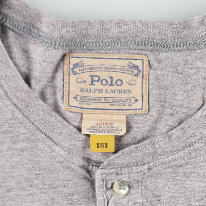 Ralph Lauren POLO by Ralph Lauren Henley neck short-sleeved T-shirt with a single logo, men's size XL equivalent. cotton gray type Vintage Second Hand