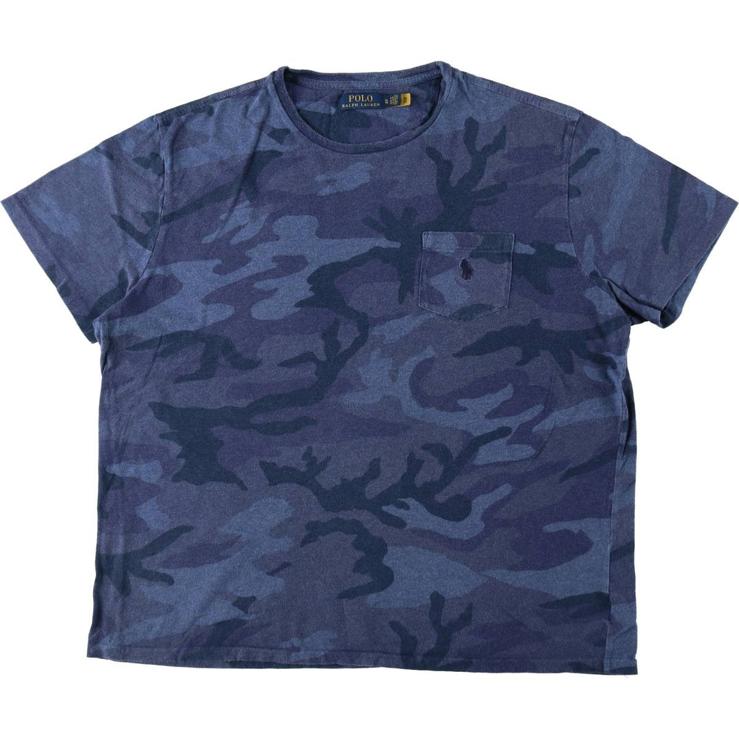 Ralph Lauren POLO RALPH LAUREN Camouflage Pattern Short-Sleeve T-Shirt with One-Point Logo Pocket, Men's Size XL (approx.) cotton navy blue type Vintage Second Hand