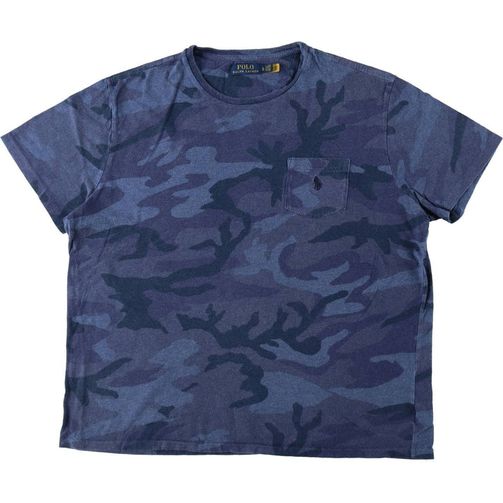Ralph Lauren POLO RALPH LAUREN Camouflage Pattern Short-Sleeve T-Shirt with One-Point Logo Pocket, Men's Size XL (approx.) cotton navy blue type Vintage Second Hand