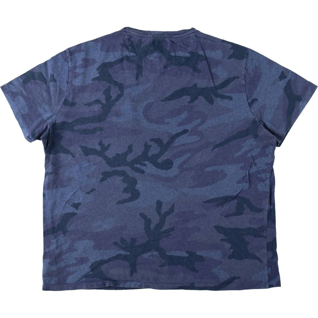 Ralph Lauren POLO RALPH LAUREN Camouflage Pattern Short-Sleeve T-Shirt with One-Point Logo Pocket, Men's Size XL (approx.) cotton navy blue type Vintage Second Hand