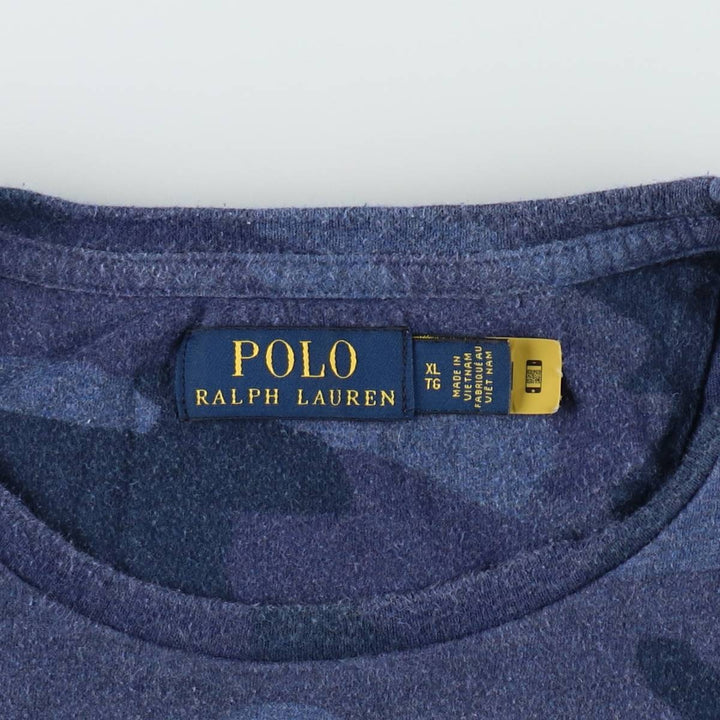 Ralph Lauren POLO RALPH LAUREN Camouflage Pattern Short-Sleeve T-Shirt with One-Point Logo Pocket, Men's Size XL (approx.) cotton navy blue type Vintage Second Hand