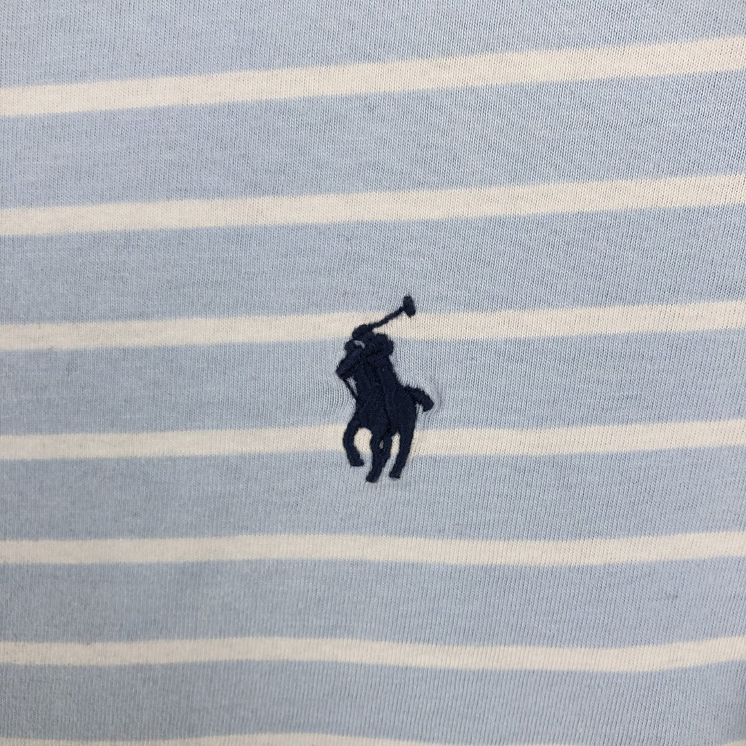 Ralph Lauren POLO RALPH LAUREN CUSTOM SLIM FIT V-neck Short-sleeve Striped T-shirt (Men's size L equivalent) cotton Blue type light blue Vintage Second Hand