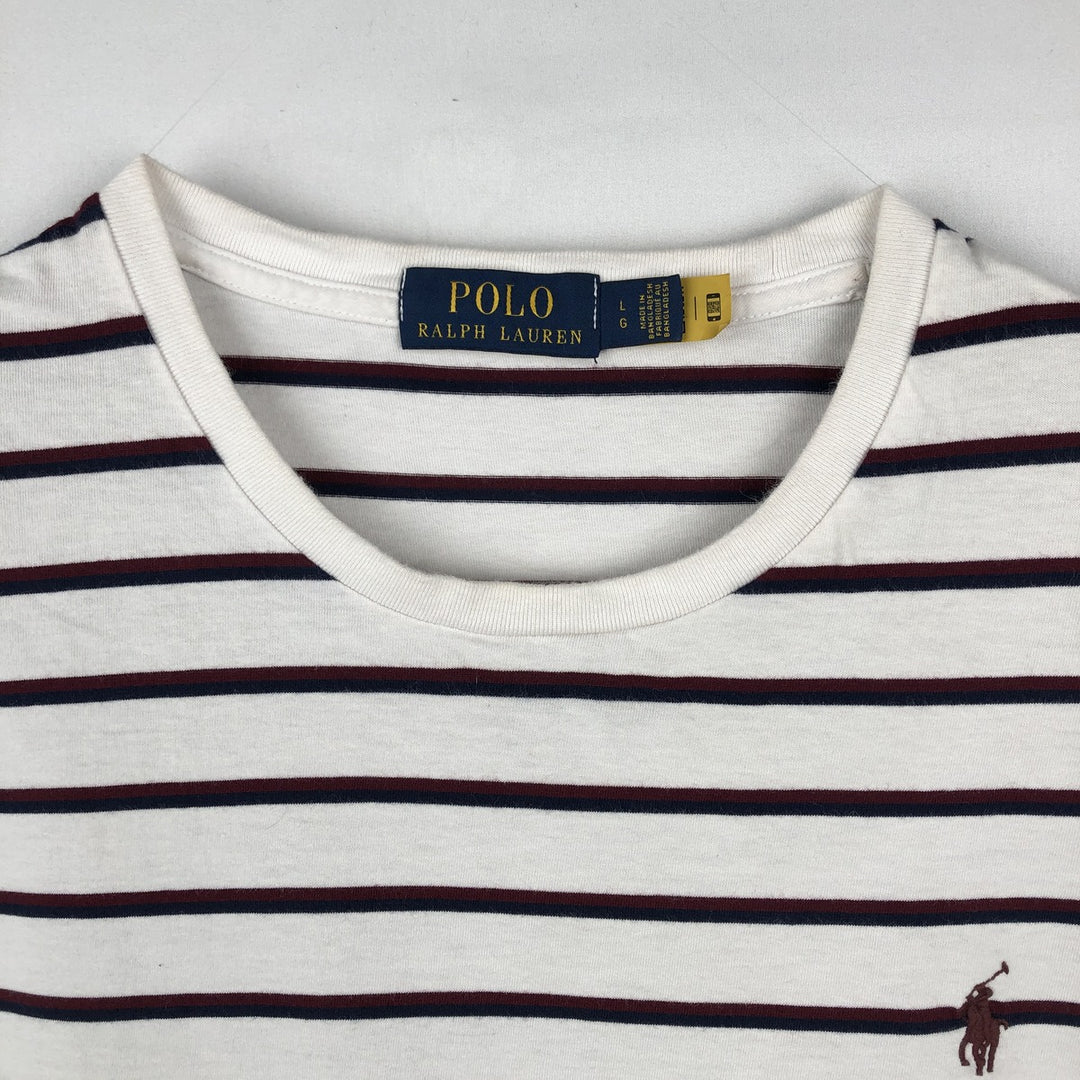 Ralph Lauren POLO RALPH LAUREN Multi-stripe Short-Sleeve Striped T-Shirt, Men's Size L (approx.) cotton white type Vintage Second Hand