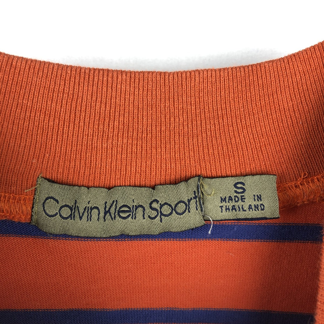 Calvin Klein Sport Border Pattern Short-Sleeve T-Shirt with One-Point Logo (Men's Size S) cotton brown type Vintage Second Hand