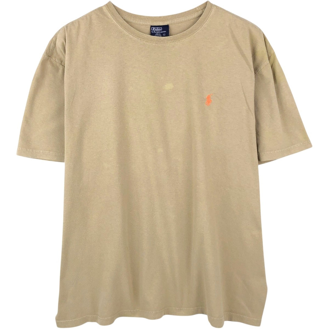 Ralph Lauren POLO by Ralph Lauren short sleeve one point logo T-shirt men's L size cotton Khaki type beige Vintage Second Hand