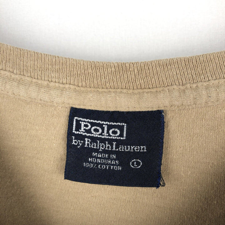 Ralph Lauren POLO by Ralph Lauren short sleeve one point logo T-shirt men's L size cotton Khaki type beige Vintage Second Hand
