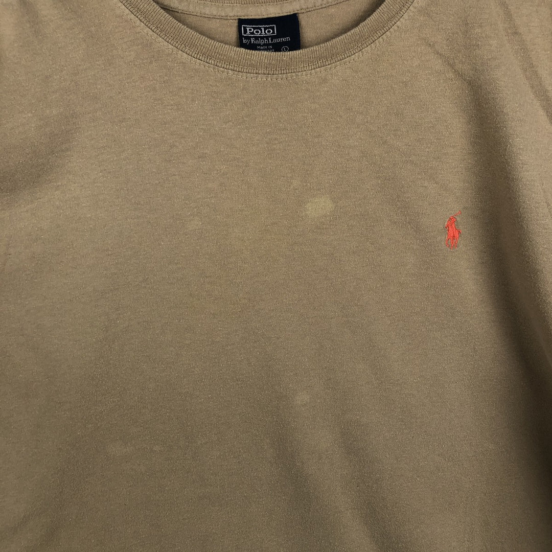 Ralph Lauren POLO by Ralph Lauren short sleeve one point logo T-shirt men's L size cotton Khaki type beige Vintage Second Hand